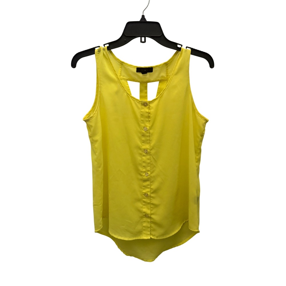 Mine Yellow Sleeveless Button Front Cutout Back Blouse Women's Size Medium